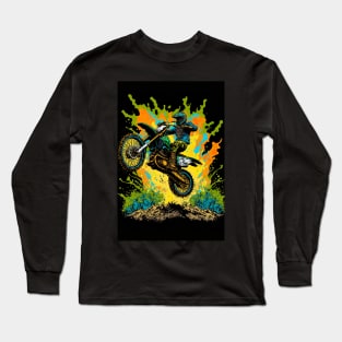 Dirt Bike With Green Paint Splash Design Long Sleeve T-Shirt